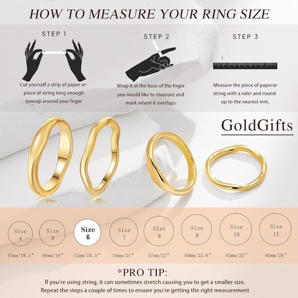 Stackable Gold Rings for Women Non Tarnish, Dainty 14K Gold Plated Chunky Stacki - Picture 6 of 9